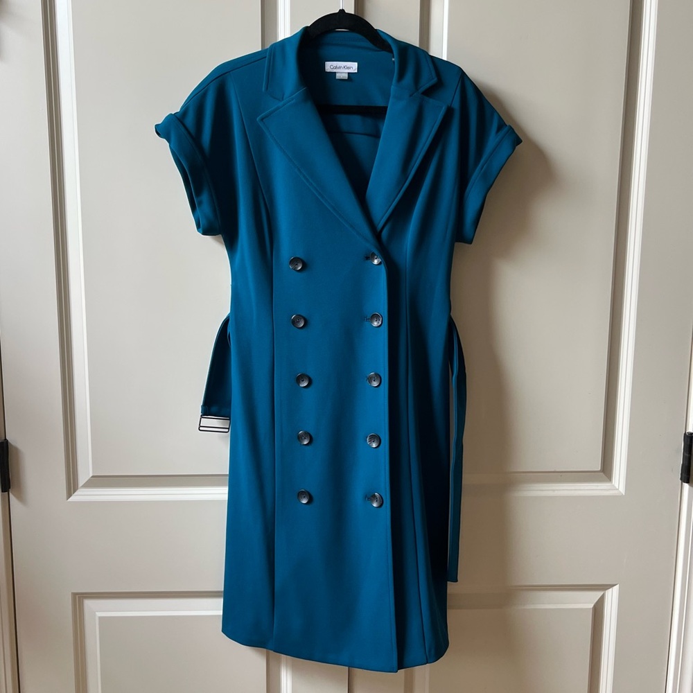 NWOT Calvin Klein Double Breasted Sleeveless Belted Dress color Cypress Size 6 - Picture 6 of 11